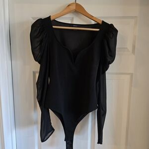 Forever 21 Black Puff Sleeve Bodysuit